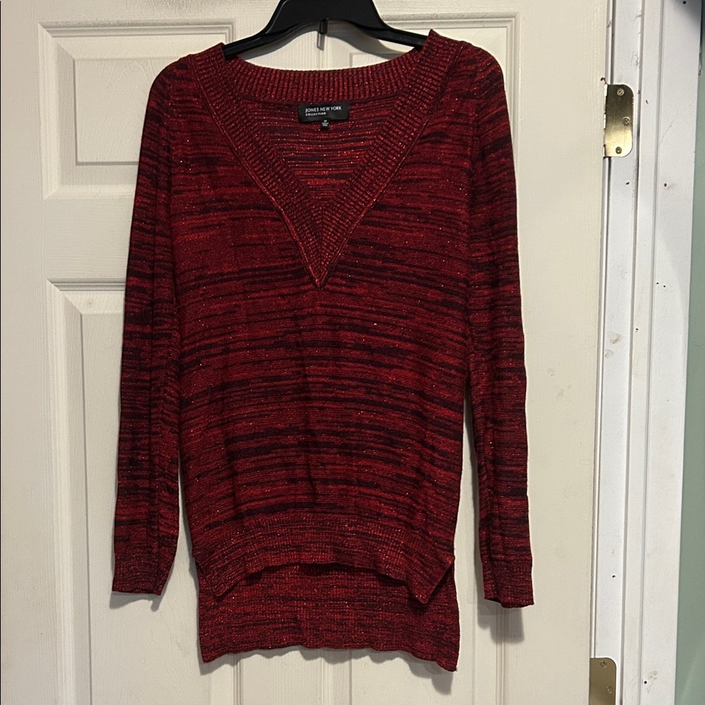Jones New York Red Knit Metallic Sweater Size Medium